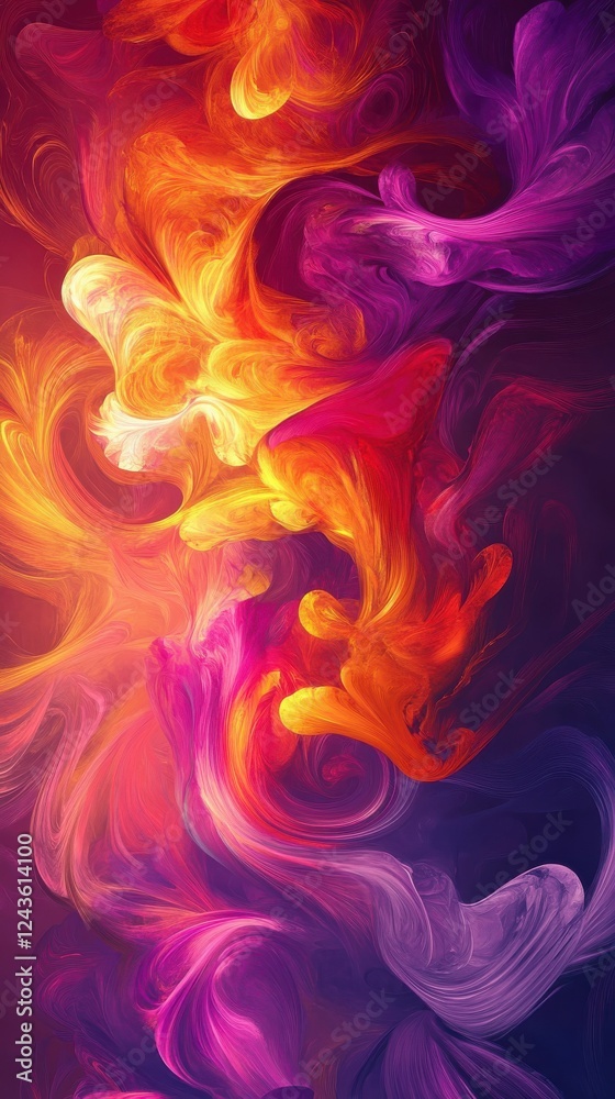 Poster Vibrant abstract painting featuring dynamic swirls of color and energy with a harmonious blend of warm and cool tones