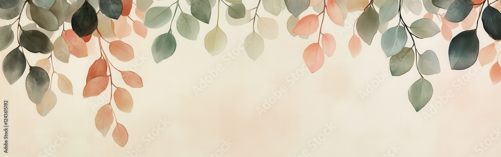 Aufkleber serene botanical illustration featuring sage green and muted leaves in an elegant arrangement on a l