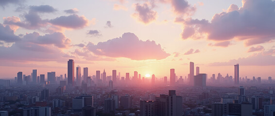 Cityscape at the Final Moments of Dusk with a Glowing Sky from the Sun’s Afterlight A