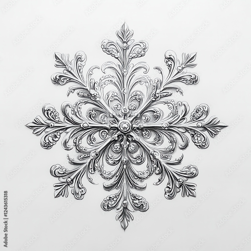 Poster Intricate symmetrical snowflake design showcasing detailed artistry and craftsmanship