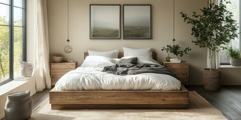 Cozy bedroom interior design modern home minimalist daylight comfort