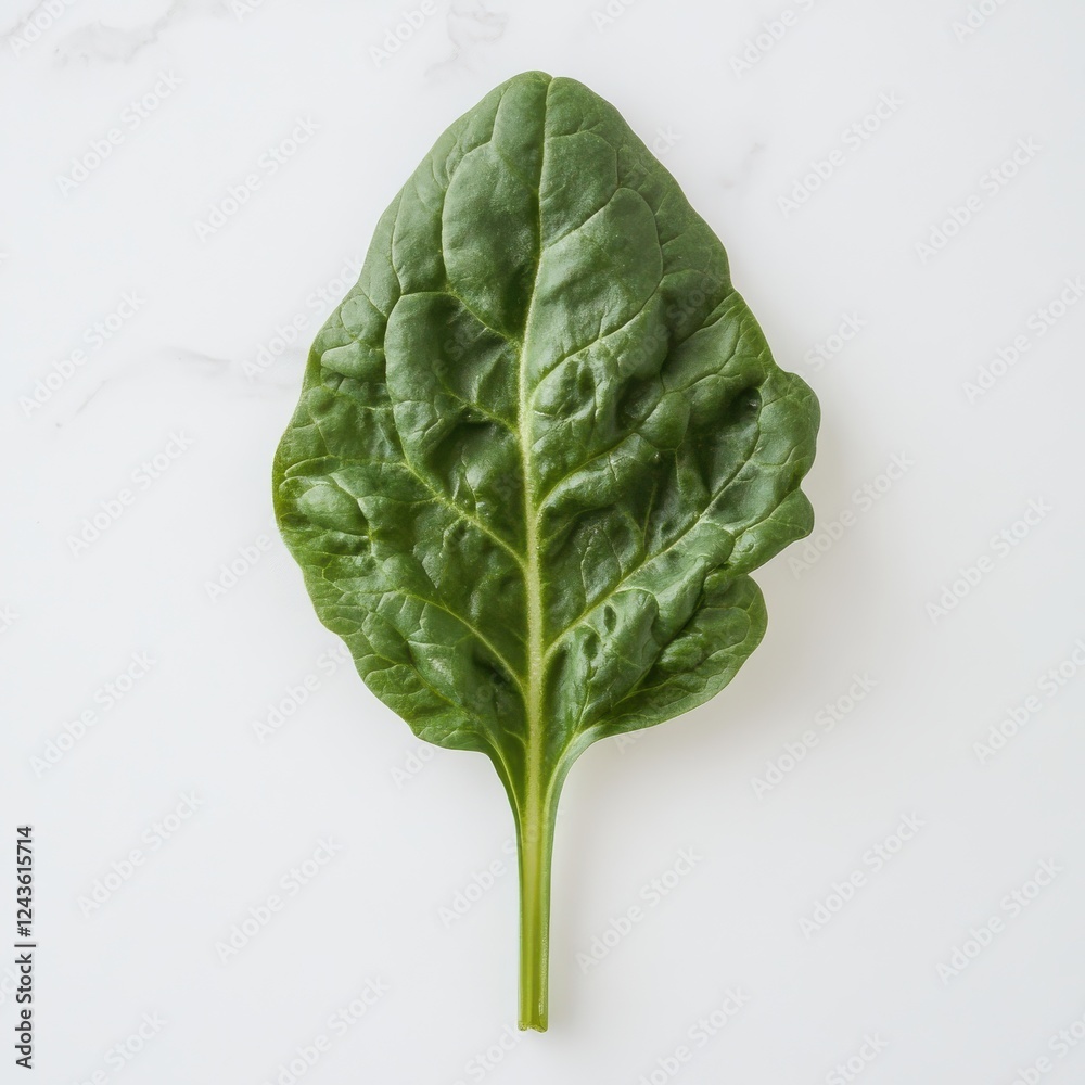Aufkleber fresh spinach leaf showcasing vibrant green color and smooth texture on light background