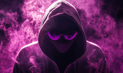 A Mysterious Character in a Grey Hoodie with Electric Blue Accents, Creating an Enigmatic Presence