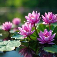 Water hyacinth blooms on the surface of a lake, lake, lush