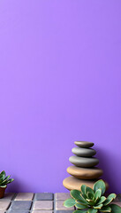 purple stucco background, mindfulness theme. with white shades