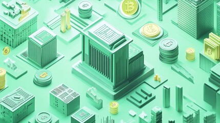 Obraz premium Polished digital representation of fintech platforms showcasing modern currency and banking elements