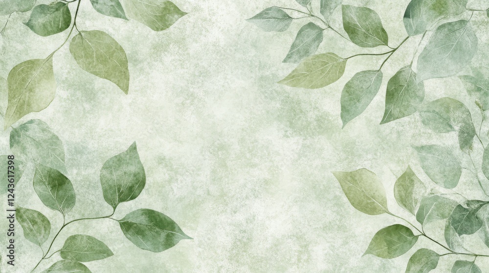 Poster elegant pale sage green background with seamless botanical leaf design for creative projects