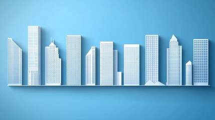 Fototapeta premium Modern city skyline urban environment 3d graphic design minimalist aesthetic blue background