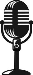 Vintage Art Deco Microphone Silhouette Vector Illustration Isolated On White Background, Microphone Icon Vector Illustration