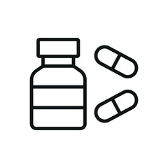 Pill medical icon is a simple vector illustration of a capsule and tablet, perfect for representing medication