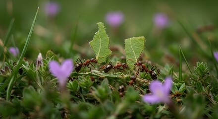 "Bridge Builders: Ants Collaborating in Nature's Miniature World"