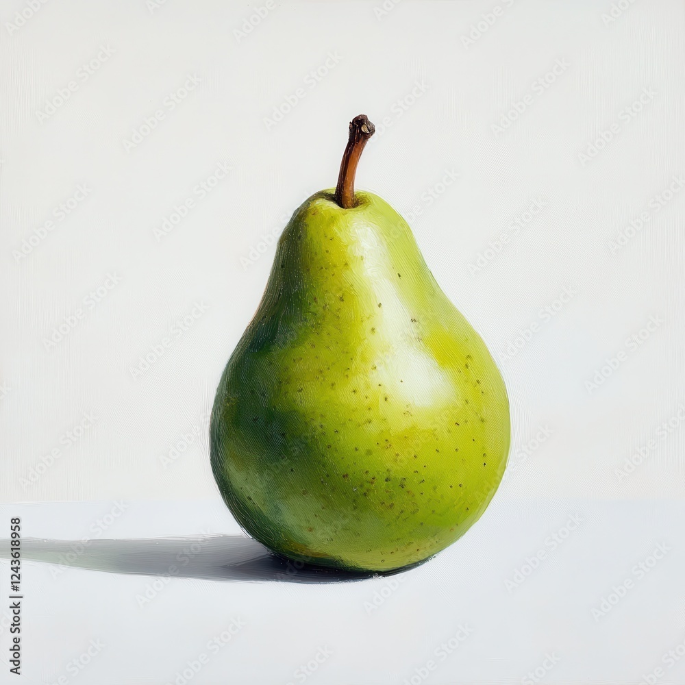 Aufkleber fresh green pear with smooth surface illuminated by natural light on neutral background
