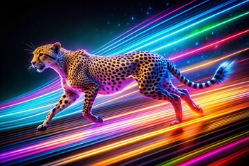 Silhouette Cheetah Racing Through Abstract Digital Space - Dynamic Stock Photo