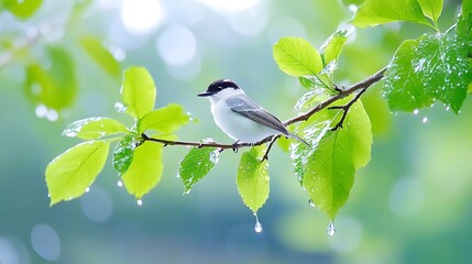 Bird on leafy branch