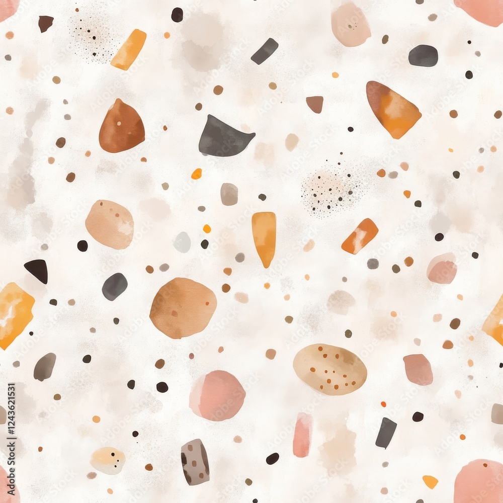 Aufkleber calming doodle watercolor pattern with smooth shapes in warm tones