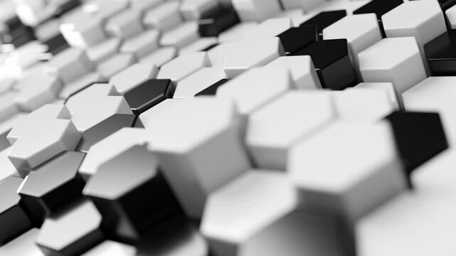 Black and white hexagonal background. Looped animation