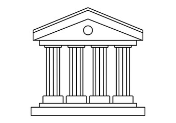 Hand drawn cute outline illustration of courthouse. Flat vector court building line art doodle. Facade with column icon or print. Justice and law. Control and order. Government legislation. Isolated.