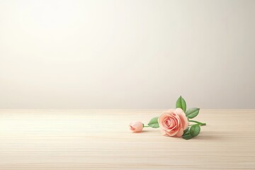 Pink Rose on Wooden Table - Delicate pink rose, beauty, serenity, nature, romance.  Symbolizing love, peace, and gentle beauty.