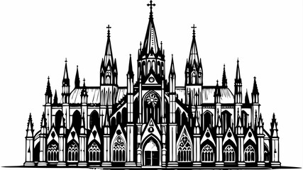 Naklejka premium Gothic Cathedral Illustration Detailed Architectural