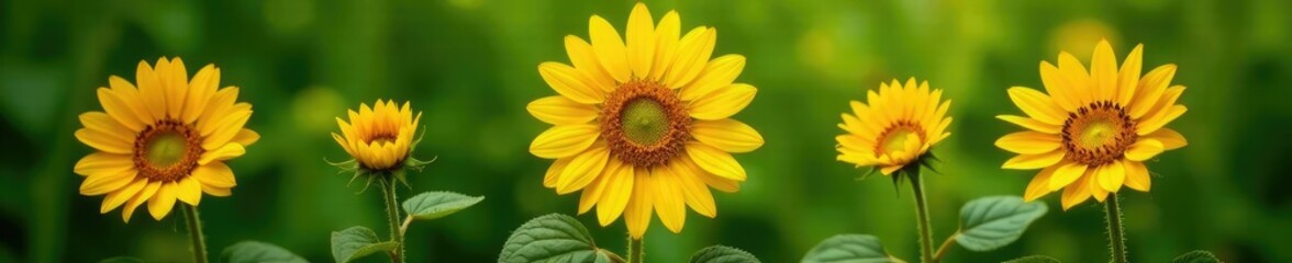 Obraz premium Sunflower petals unfolding against green foliage, blooming, foliage, garden