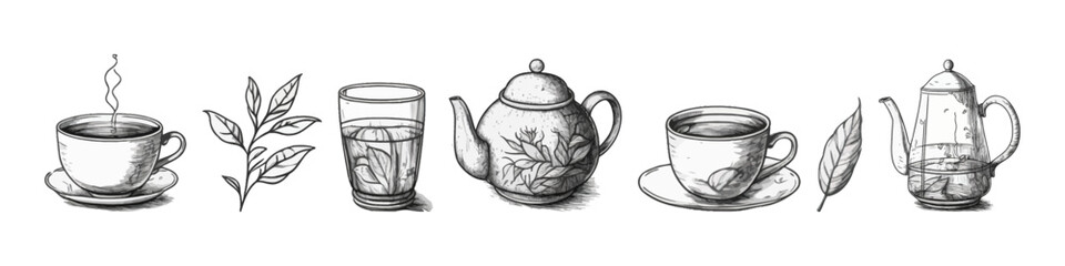 Teapot illustration. Сollection of teapots.
