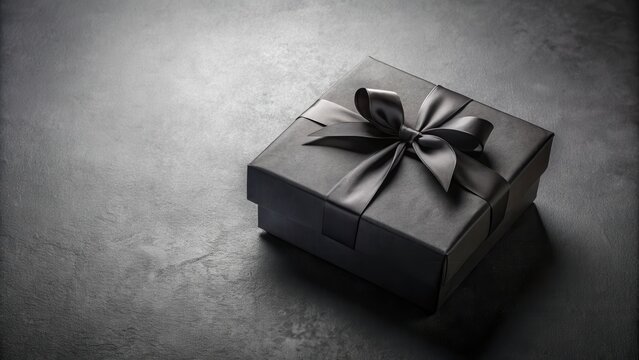 Elegant Black Gift Box with Satin Ribbon Bow on Dark Surface