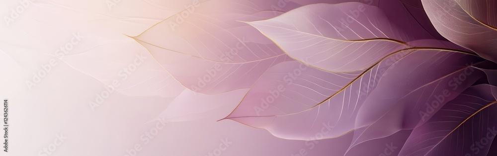 Poster soft mauve leaves with golden tips create a serene display of nature’s beauty and elegance in a tran