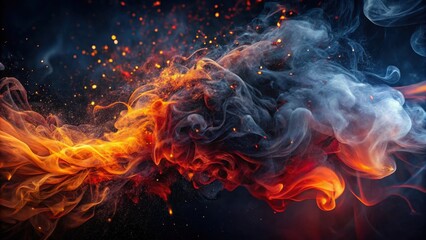 Fototapeta premium Fiery and Smoky Abstract Background with Glowing Embers and Swirling Vapor