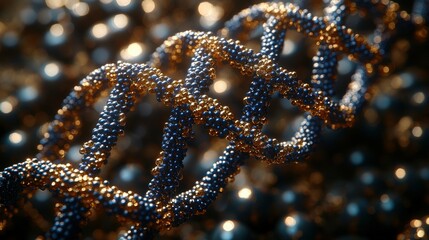Chemical formulas and DNA double helix combined in a modern, intricate pattern, illustrating the complexity of molecular biology, perfect for scientific presentations or research purposes.