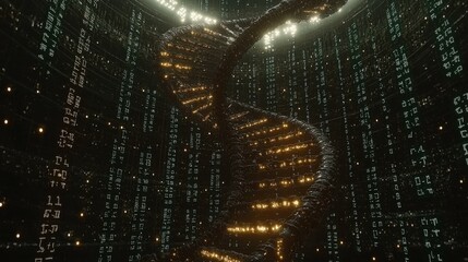 Seamless design featuring a combination of chemical formulas and a DNA strand background, offering a dynamic and futuristic look for molecular science, genetics, or biochemistry projects.