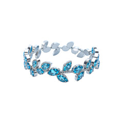 Silver bracelet with blue diamonds on transparent background. Silver bracelet with topaz, sapphir ​​png. Jewelry and gemstones
