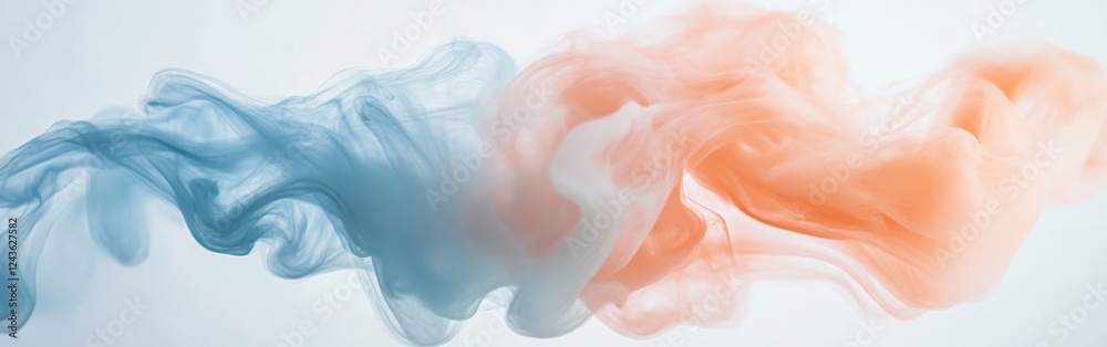 Poster soft peach and blue haze blending together in an abstract minimalist artwork capturing serenity and 