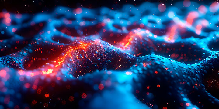 Circuito neuronal tecnologico en tono azul con rojo