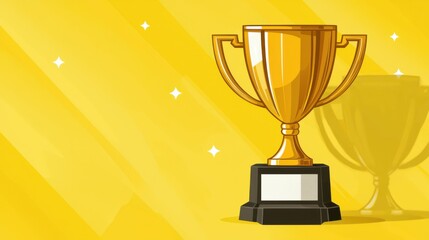 A pattern of trophy cups with striking shadows on a yellow backdrop, symbolizing the spirit of winning, champion titles, and the success of athletes in sports events like soccer.