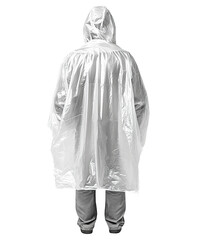 Person in clear plastic poncho outdoor setting fashion isolated on transparent background