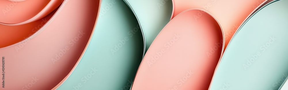 Poster elegant arrangement of pastel mint and coral arcs creating a soothing visual harmony in modern desig