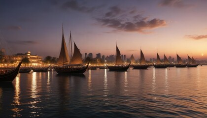 Twilight view of the Dubai Creek and traditional dhows, vintage, creek, culture , night
