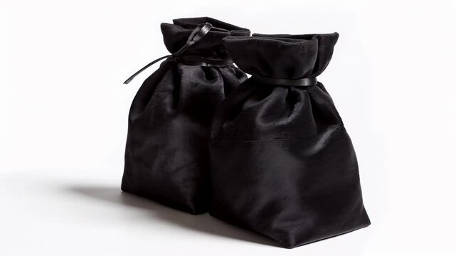 Black Velvet Drawstring Pouches on White Background