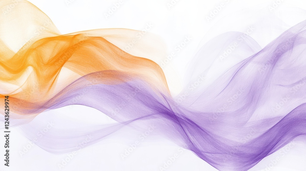 Poster Abstract pencil strokes create dynamic flow of colors in a serene composition with orange and purple hues