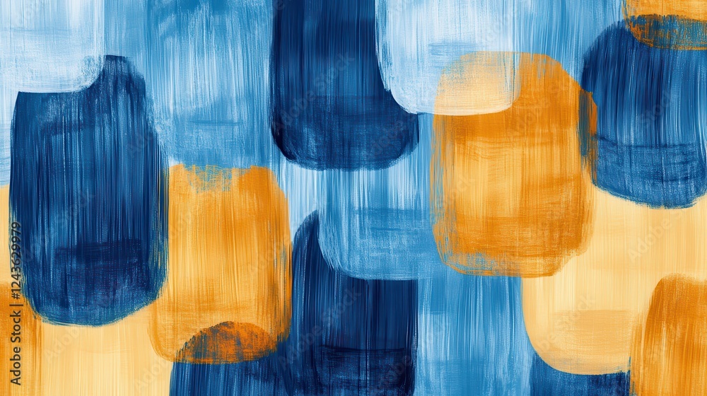 Poster Abstract pencil strokes in blue and orange create an expressive texture on a canvas with harmonious color blending