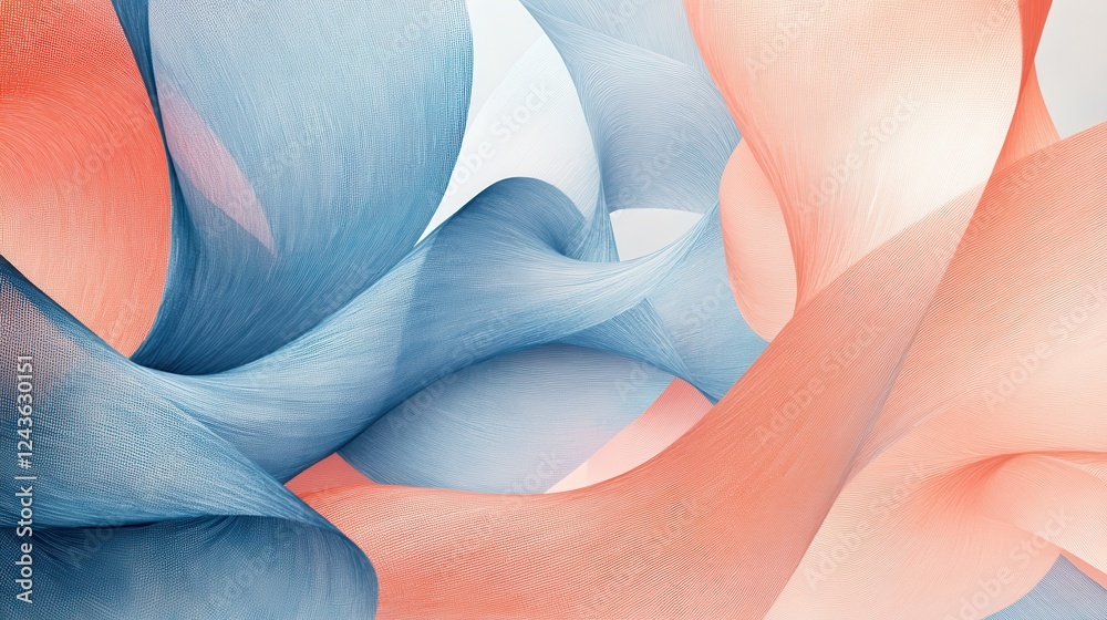 Poster Abstract composition of flowing pencil strokes in soft colors creating a harmonious visual experience and a sense of movement