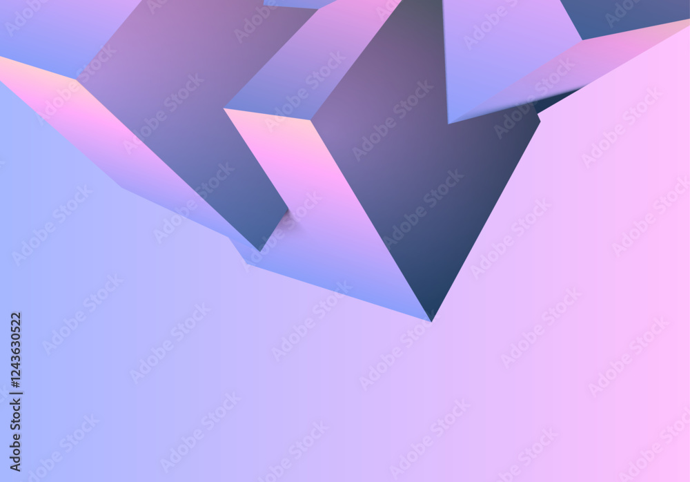 Poster Abstract 3D background with mix of cubes. Geometric shapes intersecting in violet and pink y2k styled background
