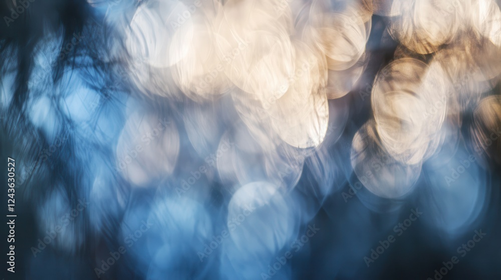 Leinwandbilder soft abstract bokeh effect captures the interplay of deep blue hues and warm highlights for a soothi