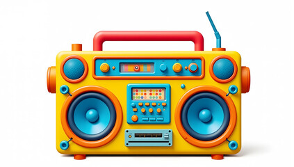 Obraz premium Colorful retro boombox - vintage music player with speakers and cassette deck, 1980s nostalgia.