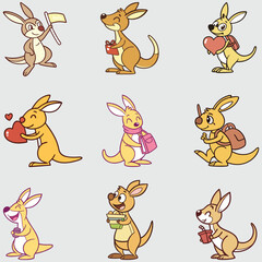  kangroo Cartoon  bundle line art and illustrator eps