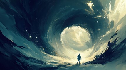 Epic journey through the cosmic vortex unknown realm digital art surreal environment wide-angle view exploration concept