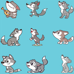 Fototapeta premium Wolf kangroo bundle line art and illustrator eps