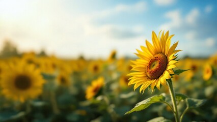 Bright Sunflower Under a Clear Blue Sky in a Vibrant Field