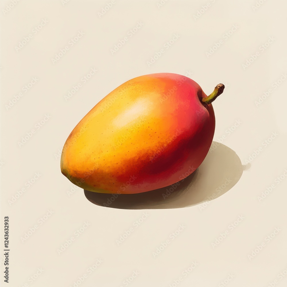 Poster ripe mango showcasing a vibrant gradient of yellow and red hues on a neutral background