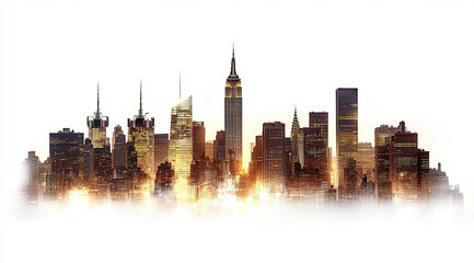Obraz premium High-Definition Night Skyline of New York City with Clipping Path on White Background